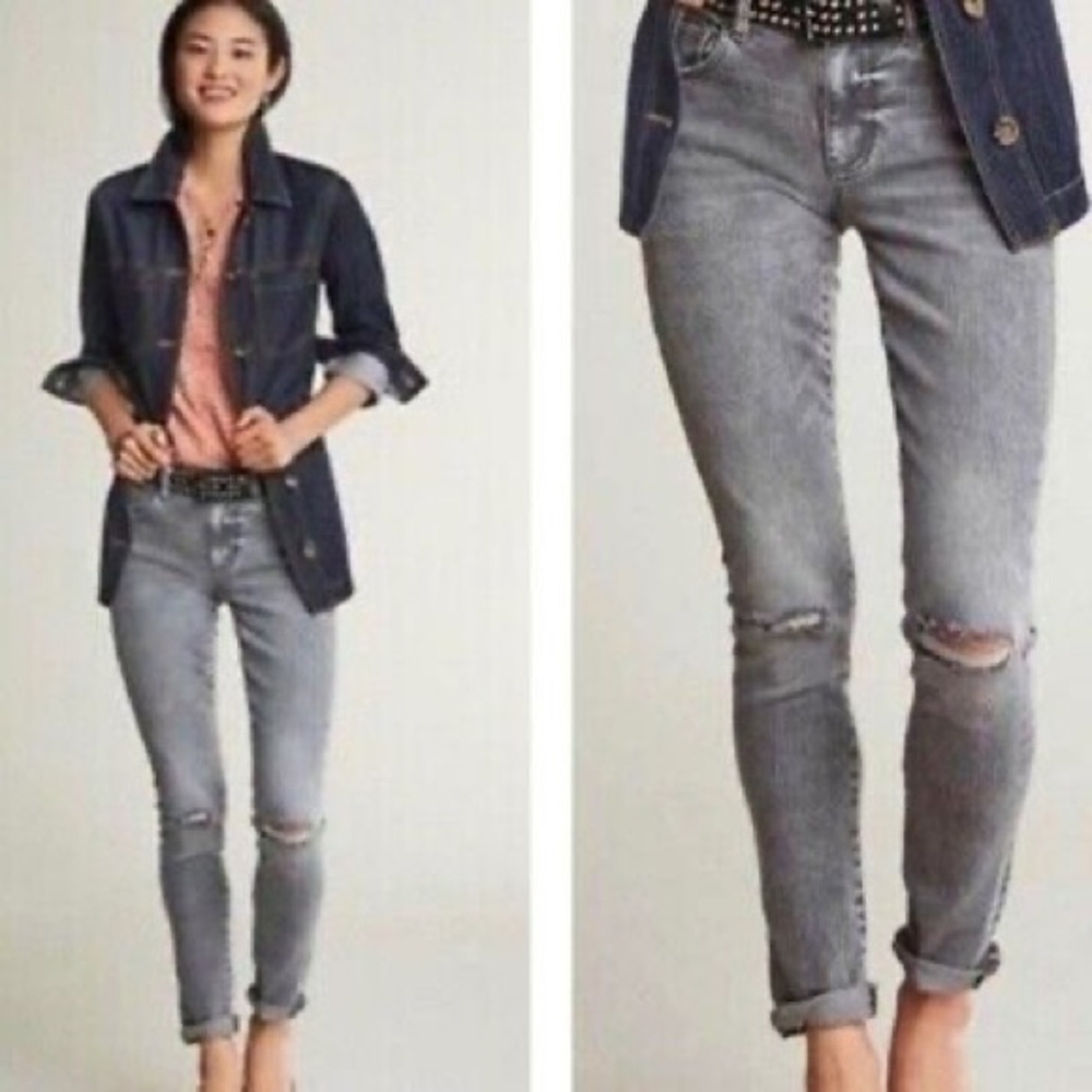 Cabi 3939 High Rise Light Gray Distressed Skinny Jeans Vapor Wash Size 4